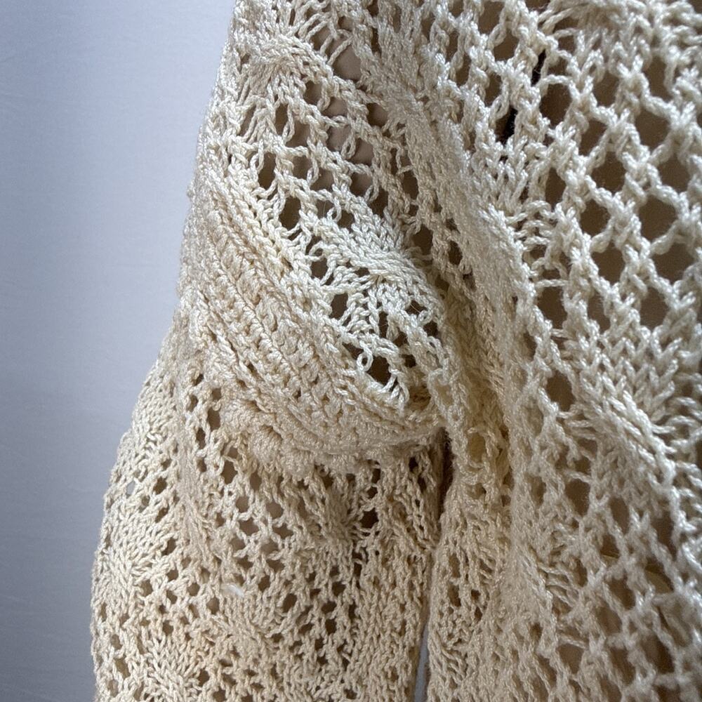 Paige Womens Kassandra Sweater Size S Crochet Neutral Ecru Cotton Ruffle Scallop - Picture 3 of 9
